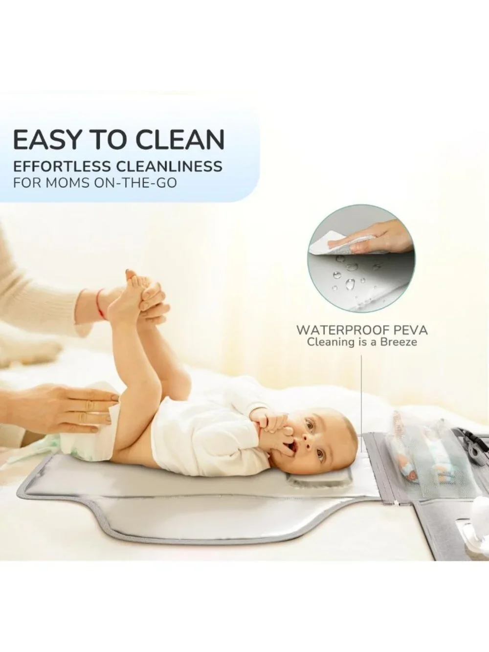 Large Portable Diaper Changing Pad - Wipe Clean, Travel-Friendly, Grey 25x22
